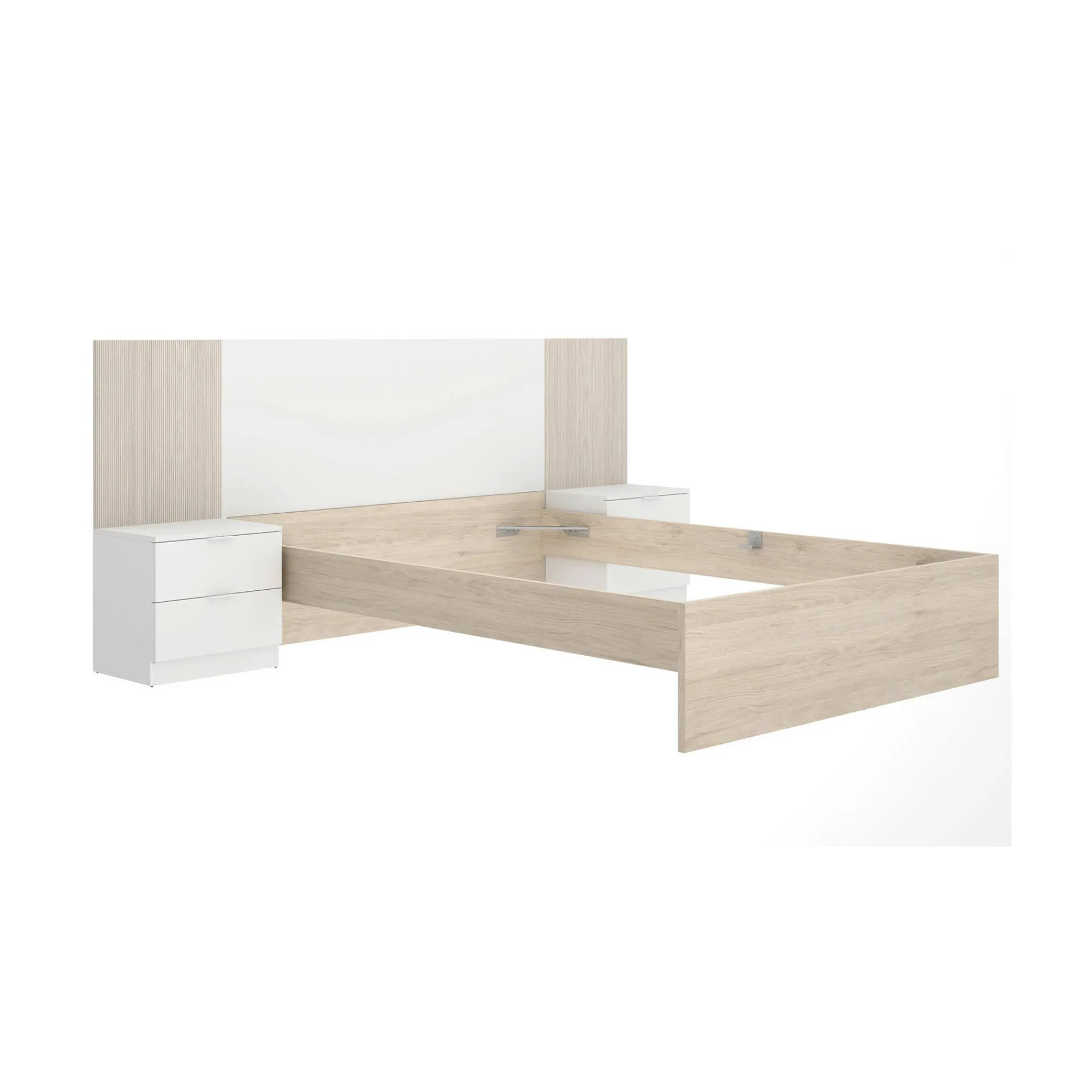 Letto matrimoniale Aral, 267x205 h106 cm, Bianco e Rovere<Dmora Fashion