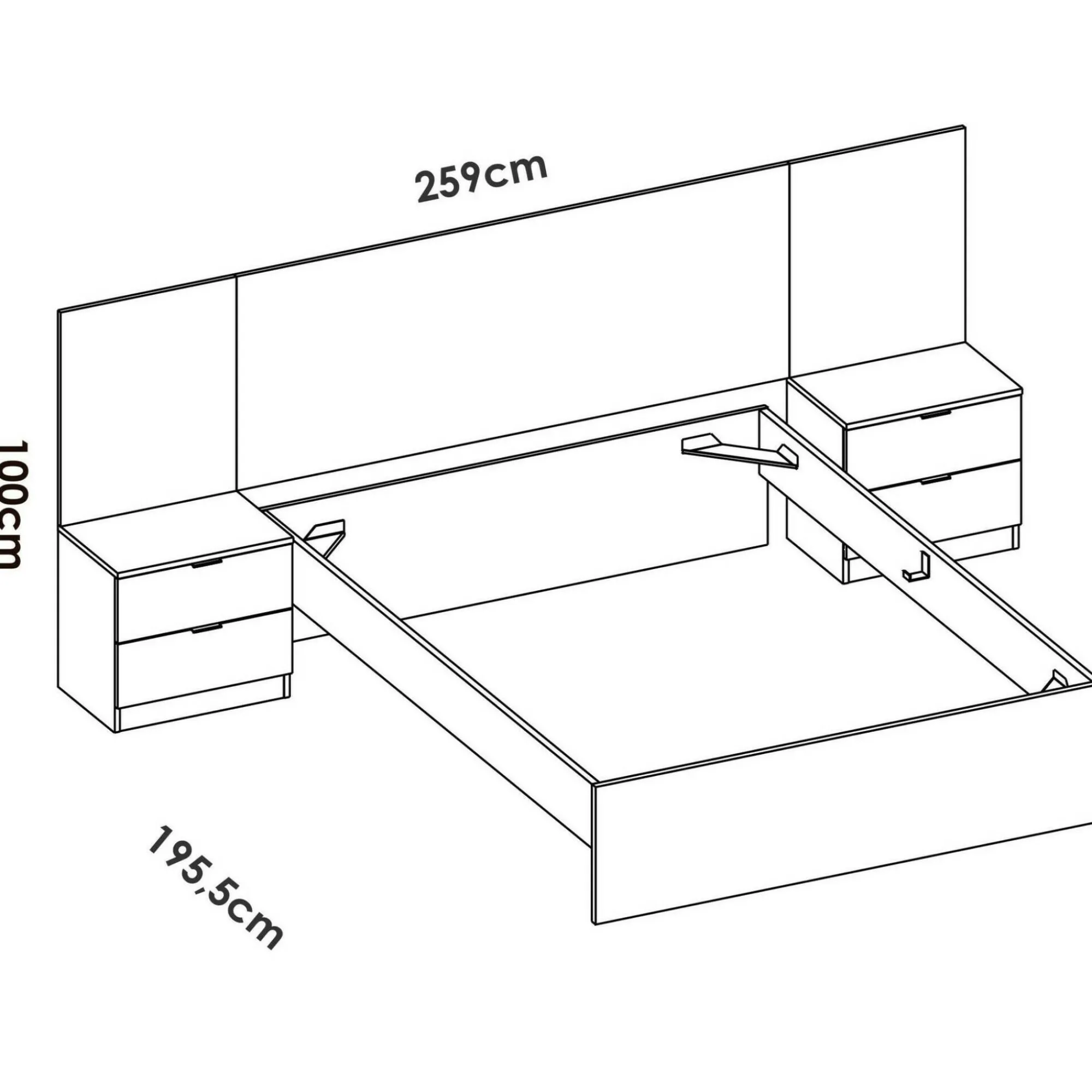 Letto matrimoniale Aral, 267x205 h106 cm, Bianco e Rovere<Dmora Fashion