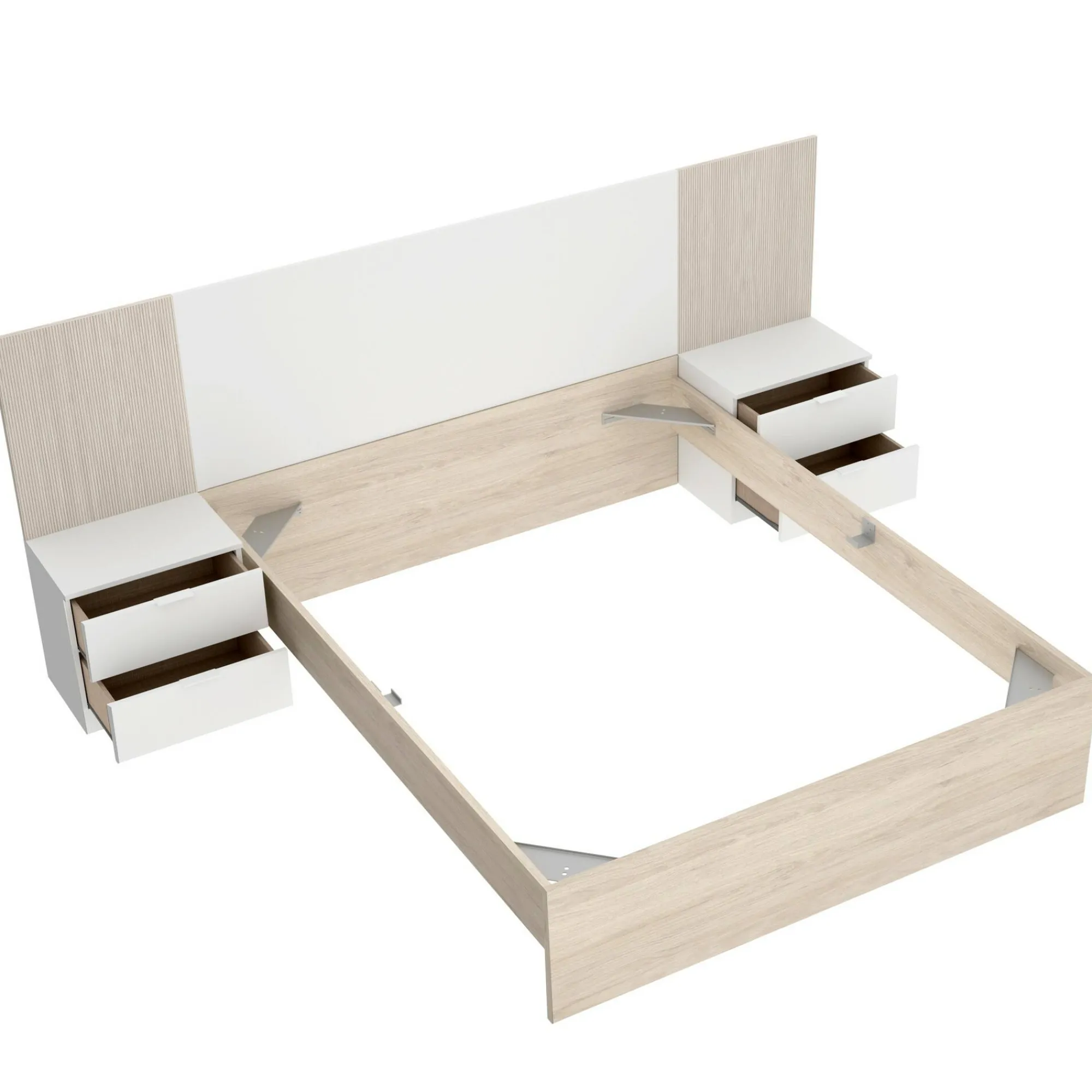 Letto matrimoniale Aral, 267x205 h106 cm, Bianco e Rovere<Dmora Fashion