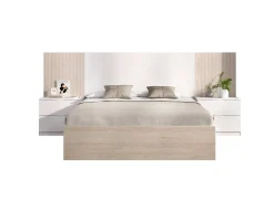 Letto matrimoniale Aral, 267x205 h106 cm, Bianco e Rovere<Dmora Fashion