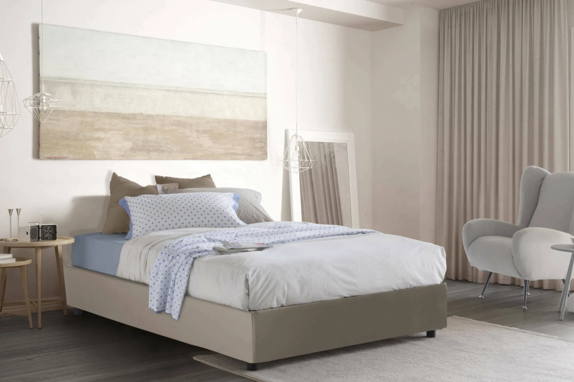 Letto matrimoniale Archer, con materasso Cm 160x190 incluso,<Dmora Fashion