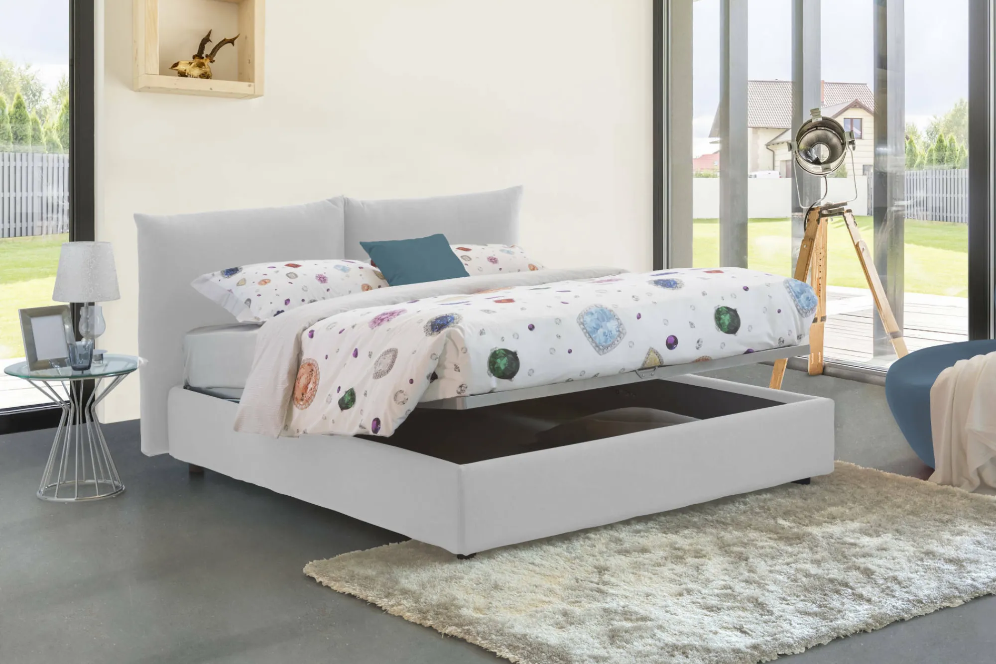 Letto matrimoniale Arpino, con materasso Cm 160x190 incluso,<Dmora Cheap