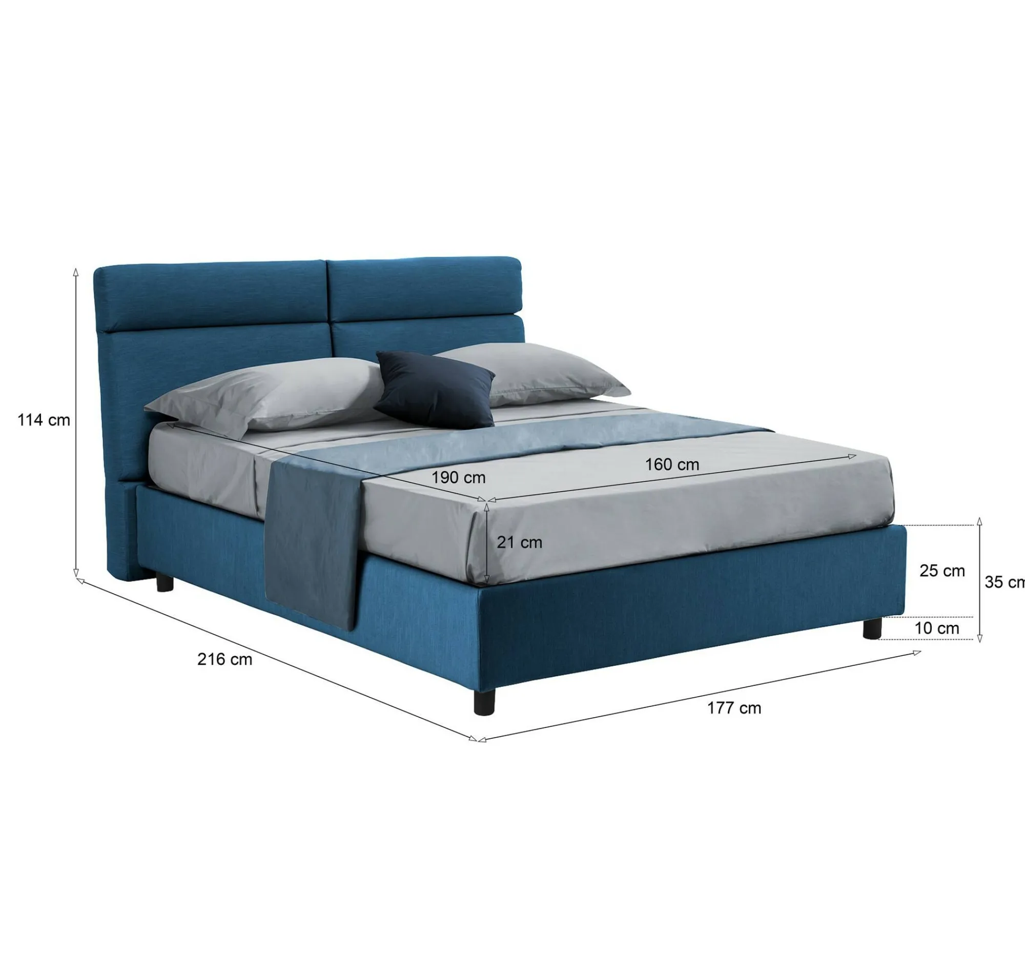 Letto matrimoniale Asica, Con materasso Cm 160x190 incluso,<Dmora Sale