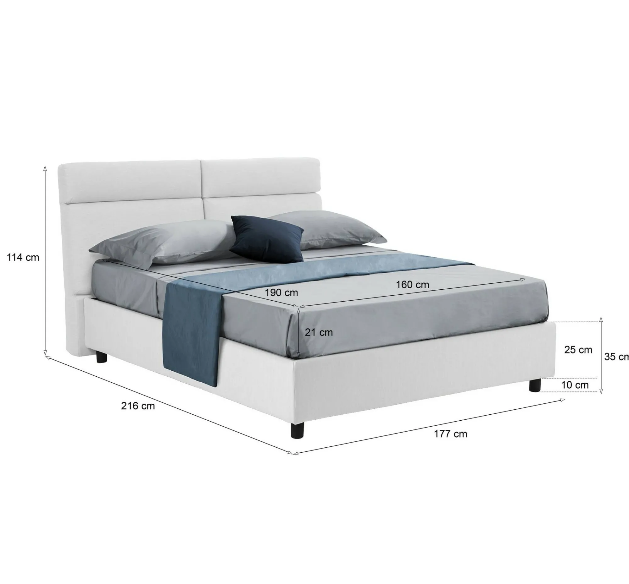 Letto matrimoniale Asica, Con materasso Cm 160x190 incluso,<Dmora Clearance