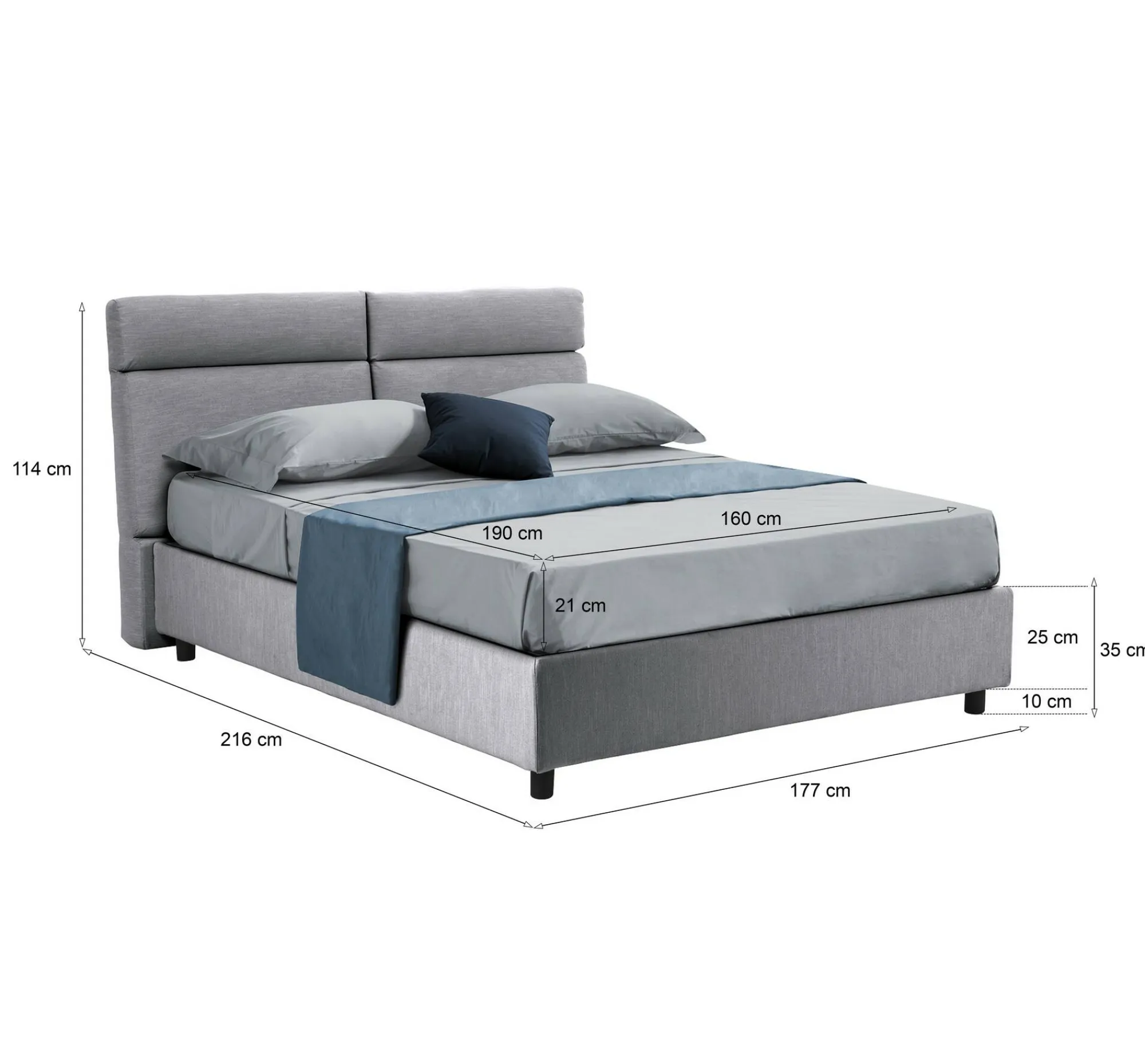 Letto matrimoniale Asica, Con materasso Cm 160x190 incluso,<Dmora Sale