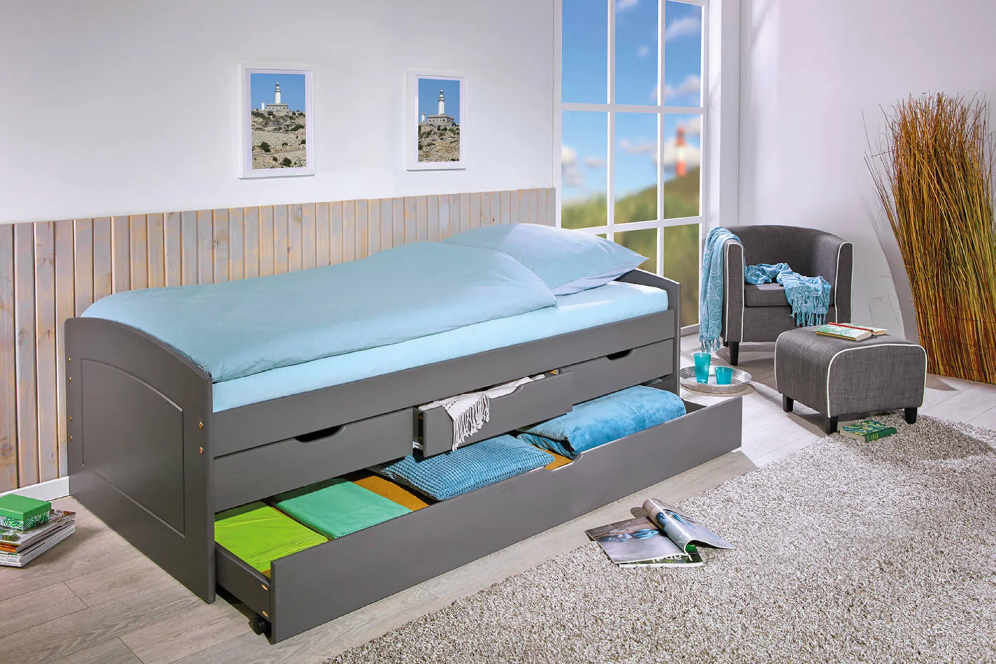 Letto matrimoniale Bayreuth, Sommier per camera da letto, Giroletto per stanza, Struttura porta materasso, 205x63 h98 cm,<Dmora Best
