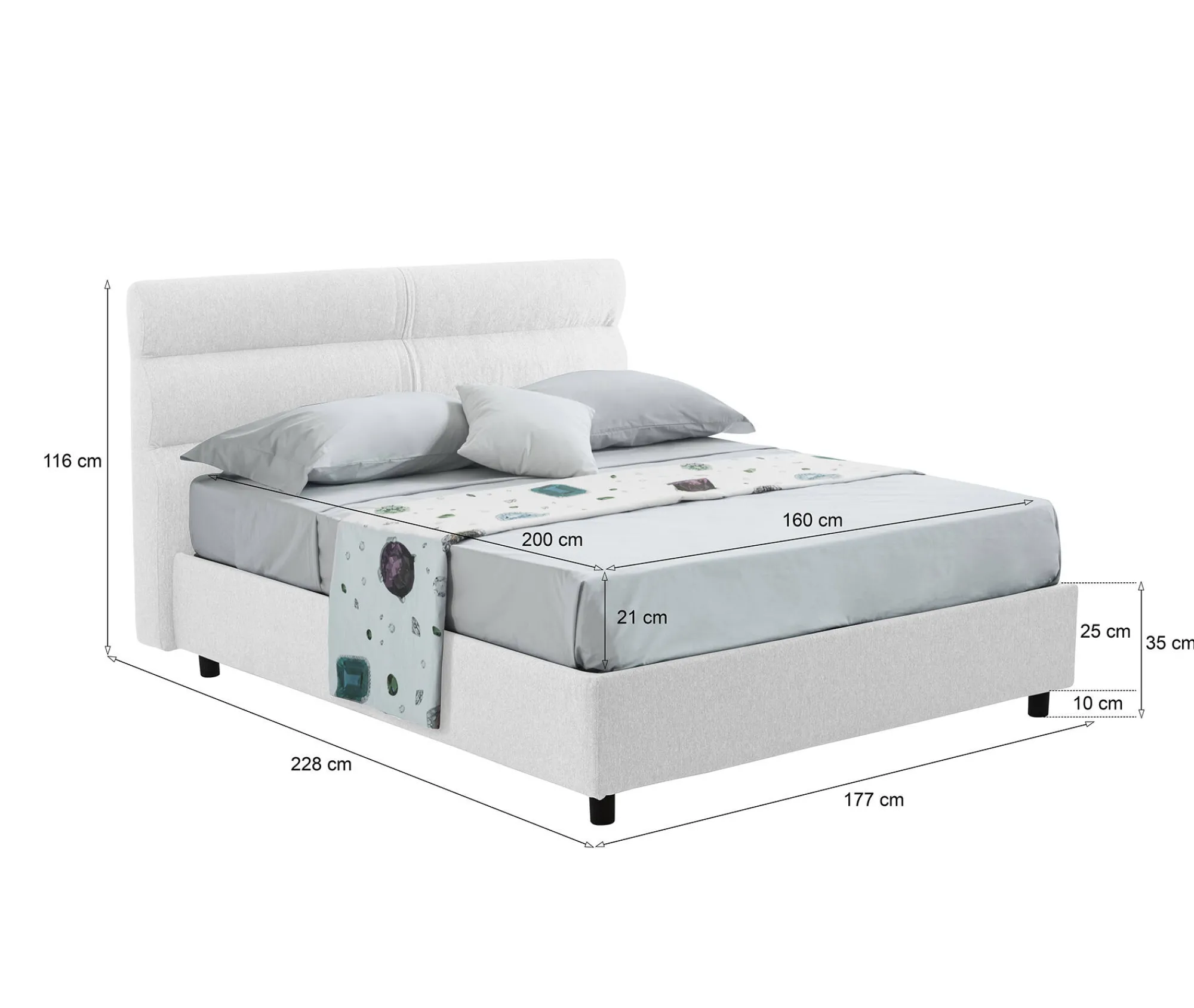 Letto matrimoniale Bedero, Con materasso Cm 160x200 incluso,<Dmora Online