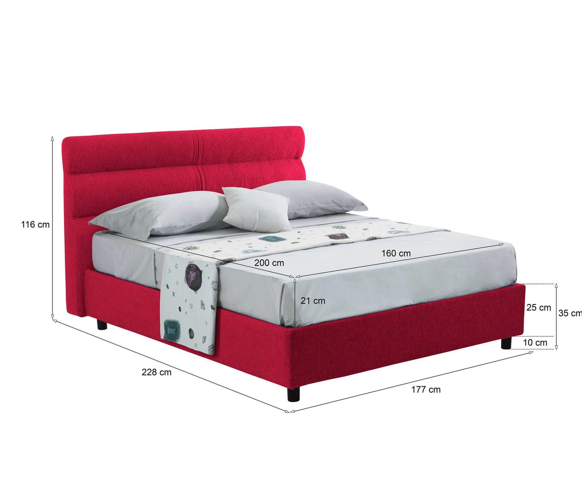 Letto matrimoniale Bedero, Con materasso Cm 160x200 incluso,<Dmora Cheap