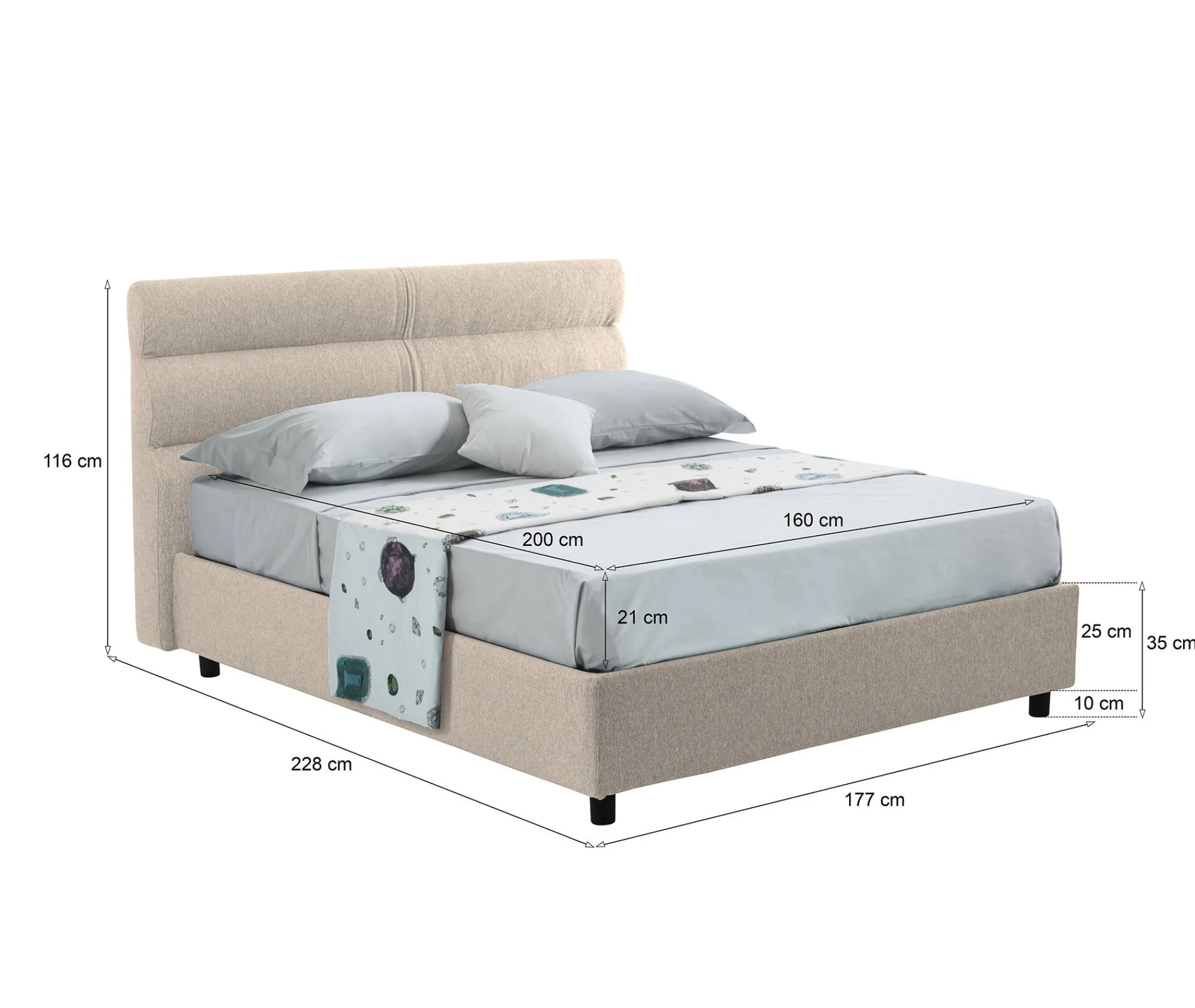 Letto matrimoniale Bedero, Con materasso Cm 160x200 incluso,<Dmora Cheap