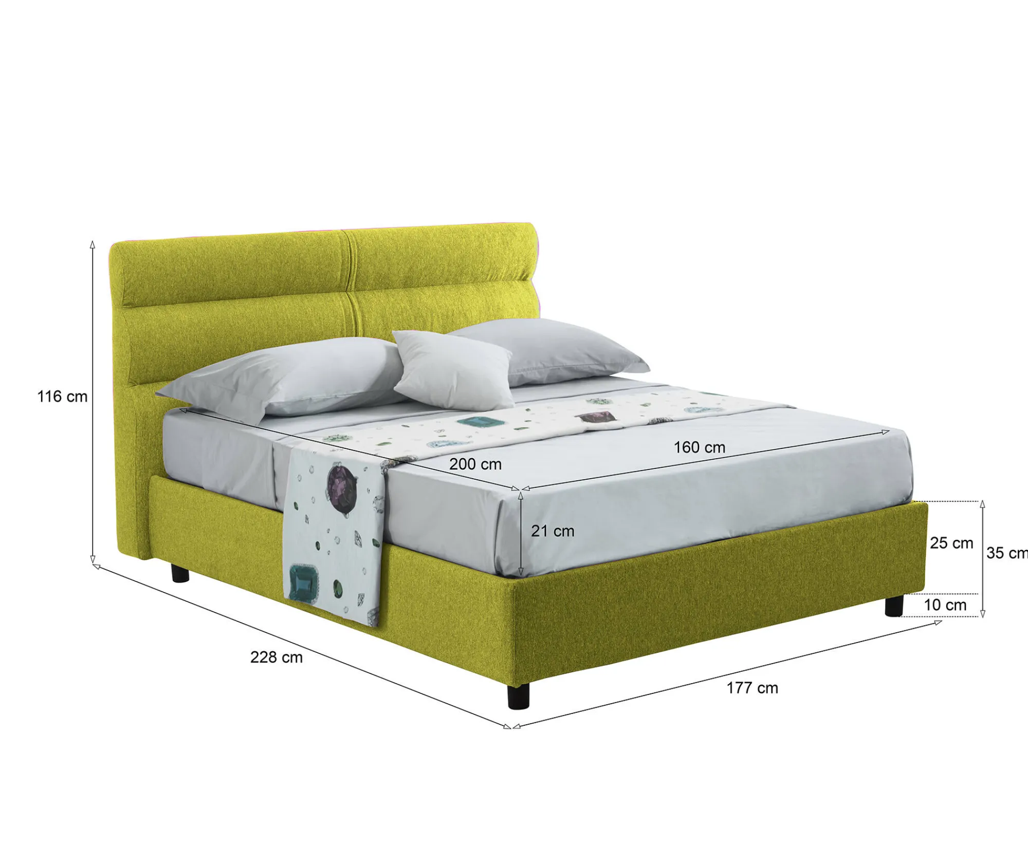 Letto matrimoniale Bedero, Con materasso Cm 160x200 incluso,<Dmora Online