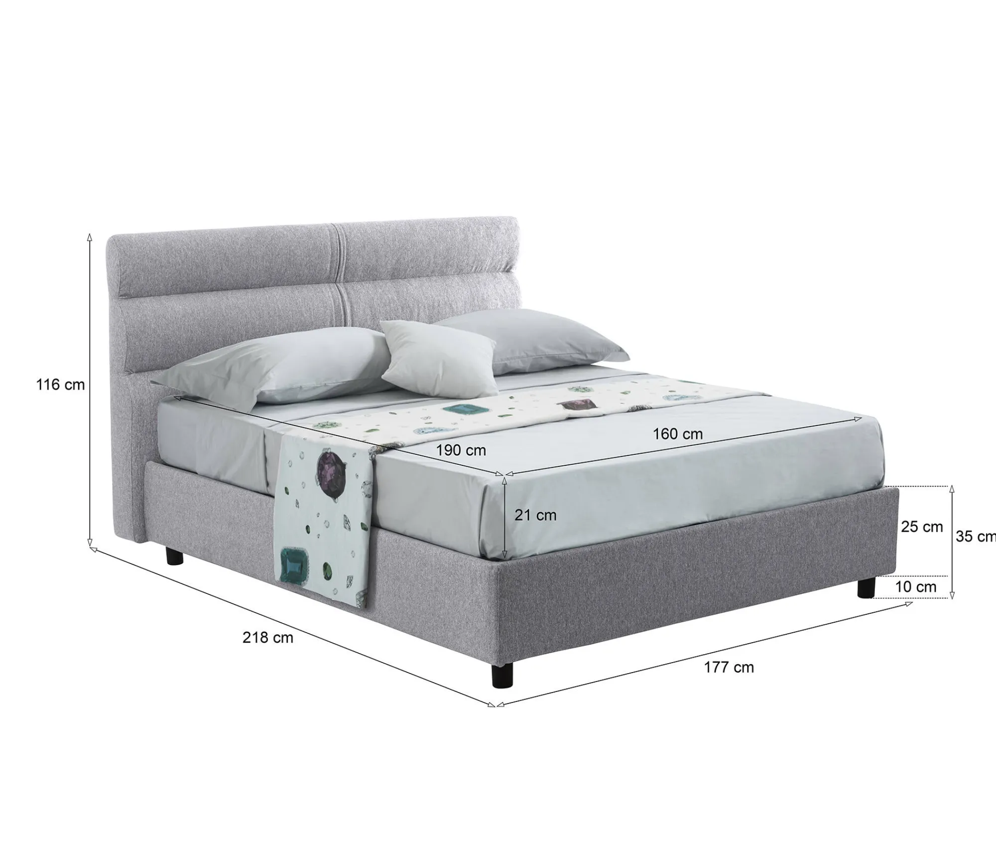 Letto matrimoniale Briatico, Con materasso Cm 160x190 incluso,<Dmora Fashion