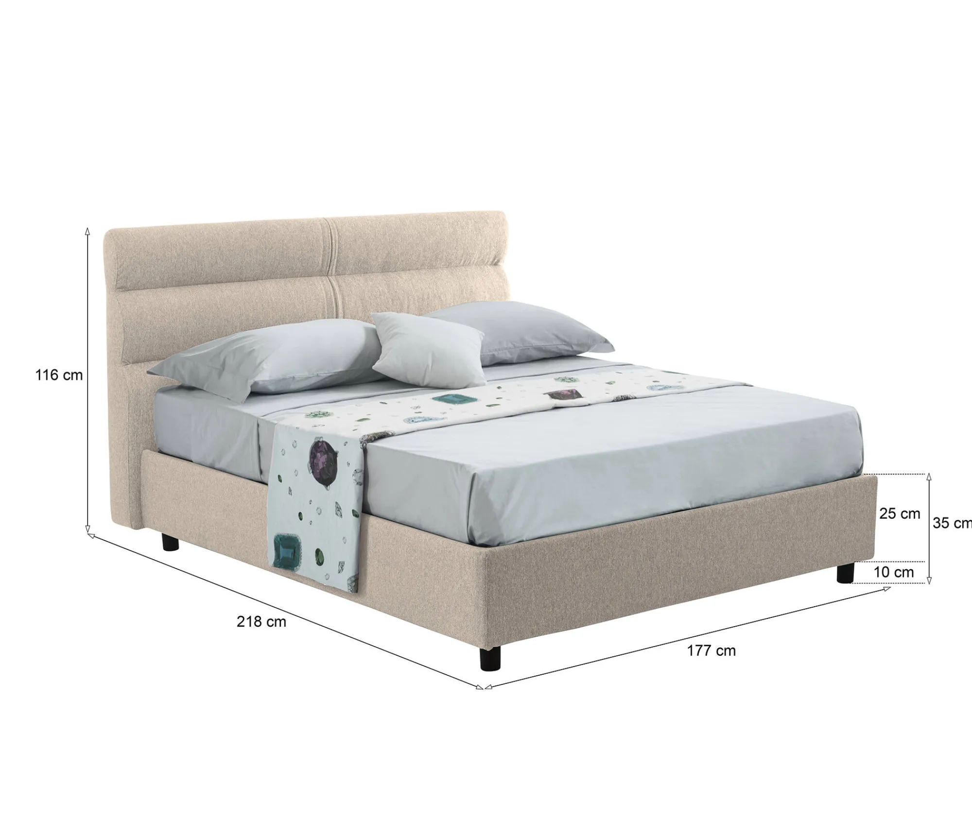 Letto matrimoniale Brienno, Adatto a materasso Cm 160x190,<Dmora New