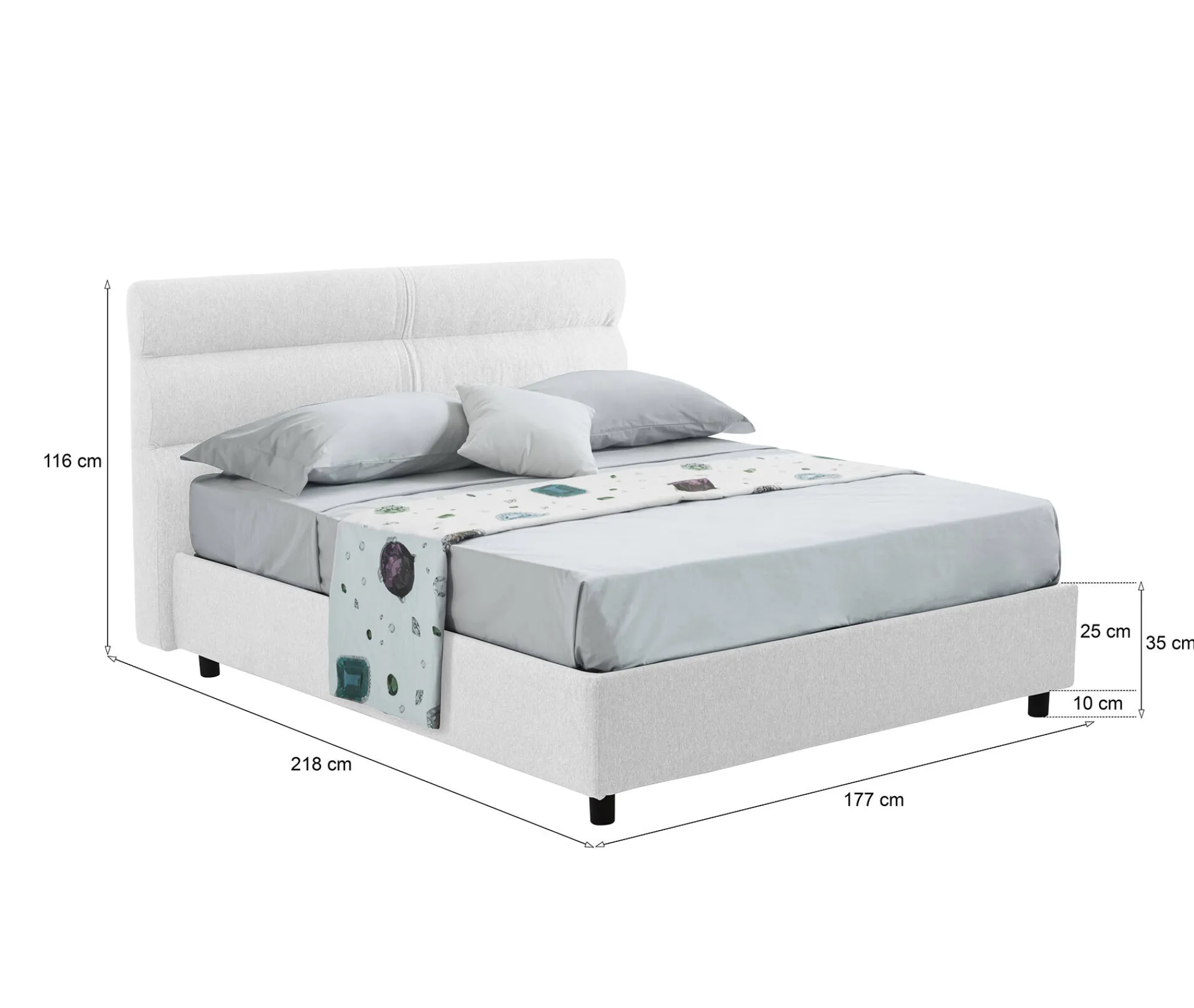 Letto matrimoniale Brienno, Adatto a materasso Cm 160x190,<Dmora Cheap