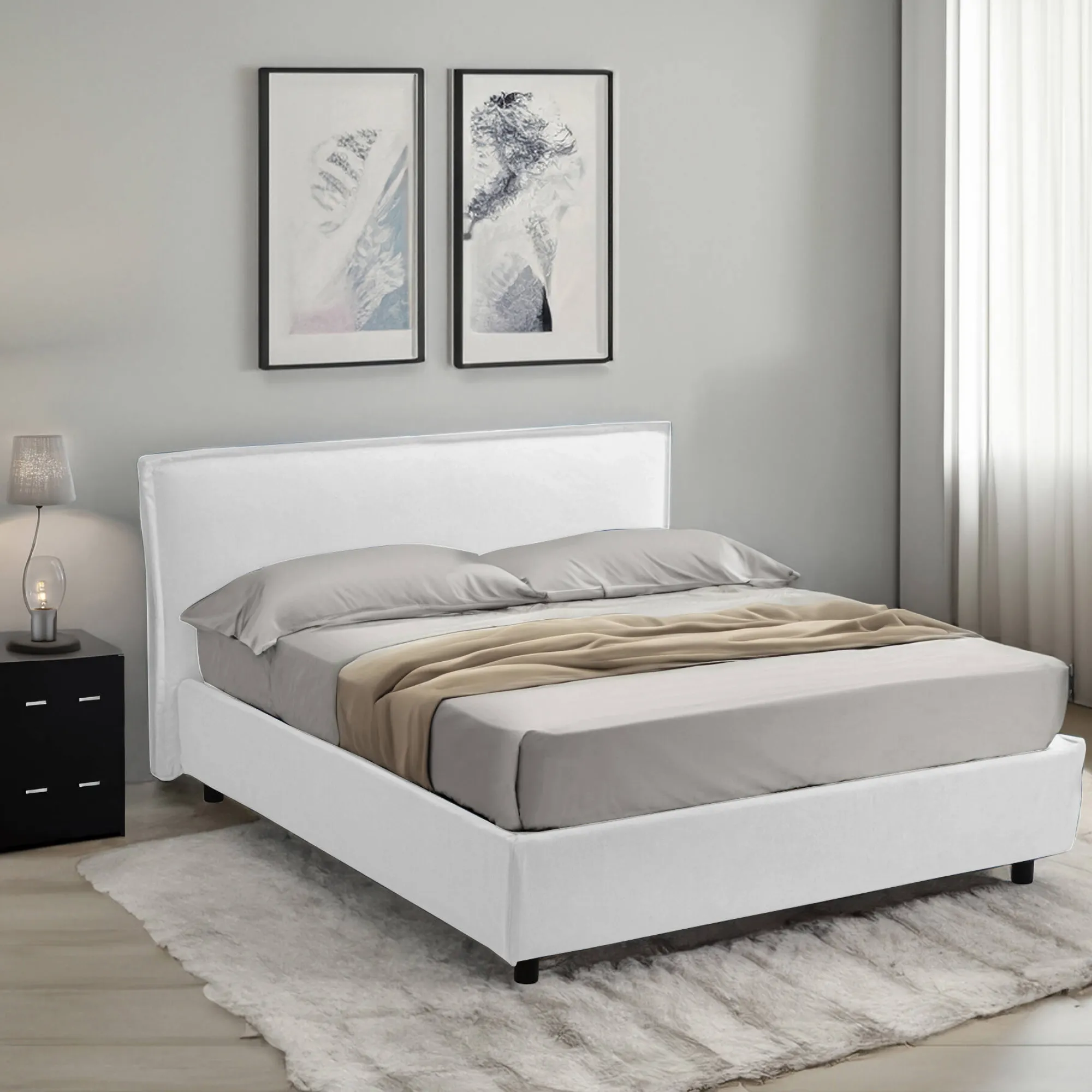 Letto matrimoniale Brunate, Con materasso Cm 160x200 incluso,<Dmora Sale