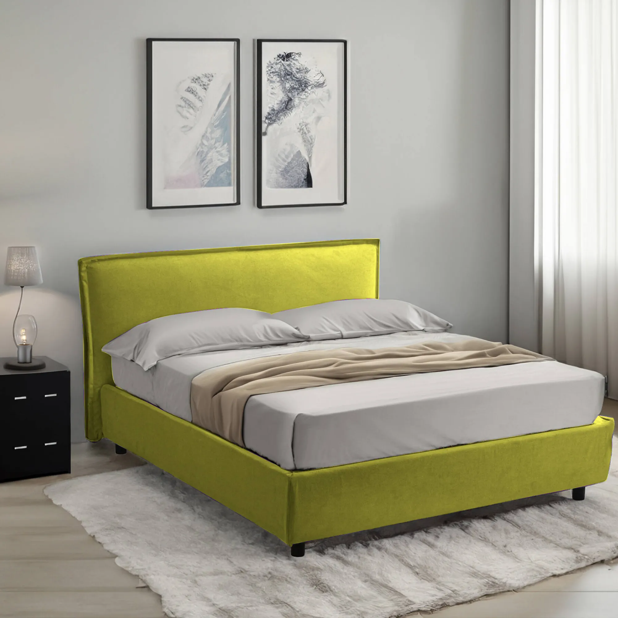 Letto matrimoniale Bruzolo, Con materasso Cm 160x190 incluso,<Dmora Cheap
