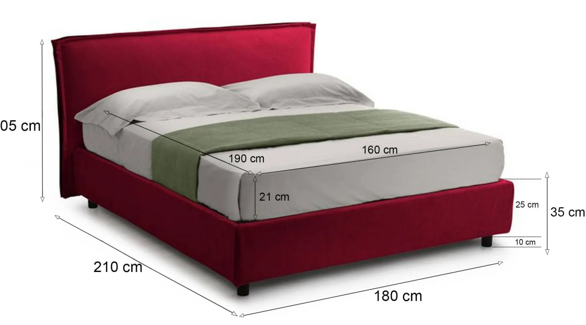 Letto matrimoniale Bruzolo, Con materasso Cm 160x190 incluso,<Dmora Hot