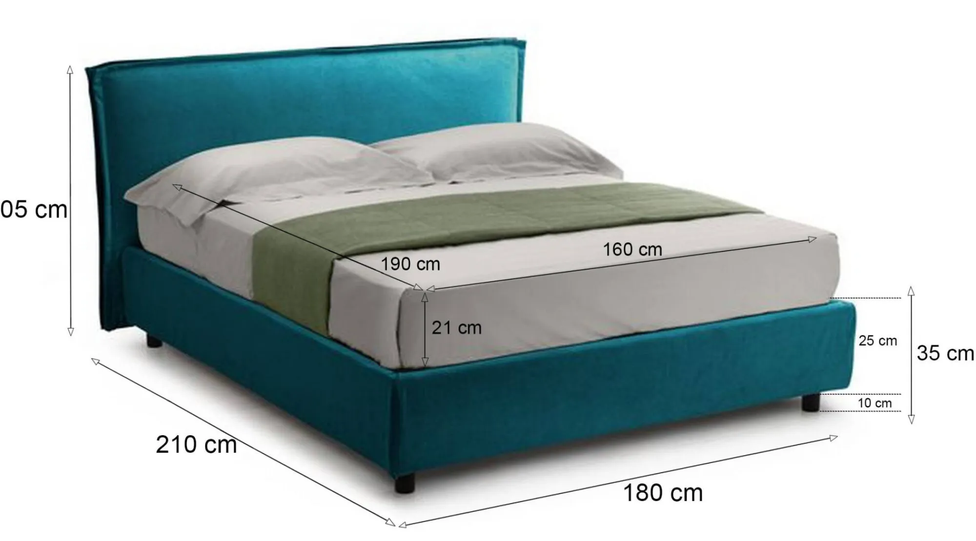Letto matrimoniale Bruzolo, Con materasso Cm 160x190 incluso,<Dmora Discount