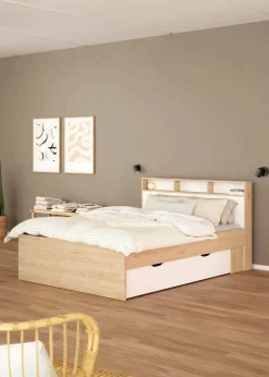 Letto matrimoniale Enteng, 216x170 h97 cm, Rovere e Bianco<Dmora Online