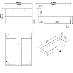 Letto matrimoniale Enteng, 216x170 h97 cm, Rovere e Bianco<Dmora Online