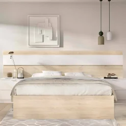 Letto matrimoniale Haima, 267x205 h96 cm, Rovere e Bianco<Dmora Online