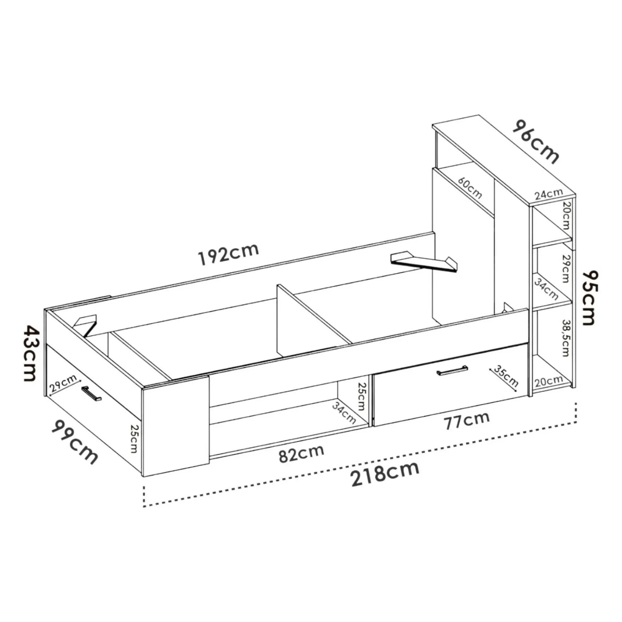 Letto per bambini Adrielle, 218x99h96 cm, Rovere e Antracite<Dmora Online