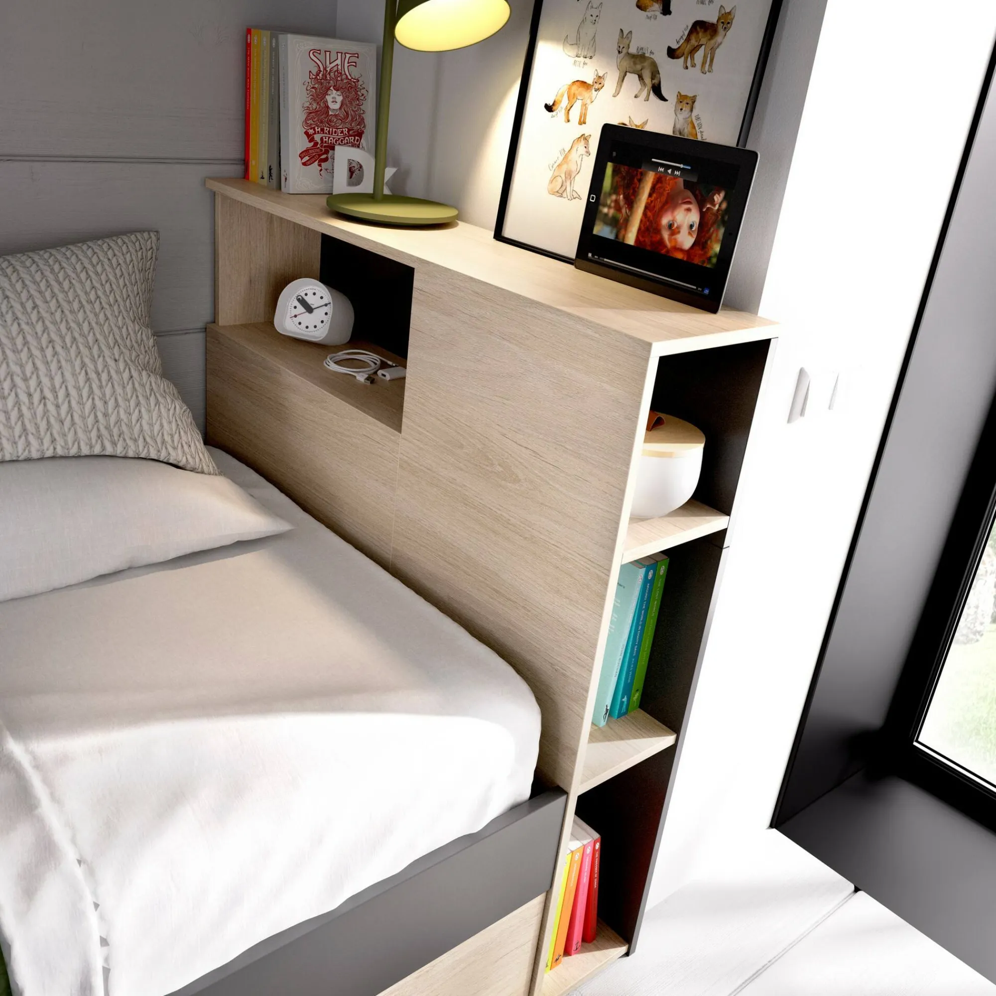 Letto per bambini Adrielle, 218x99h96 cm, Rovere e Antracite<Dmora Online