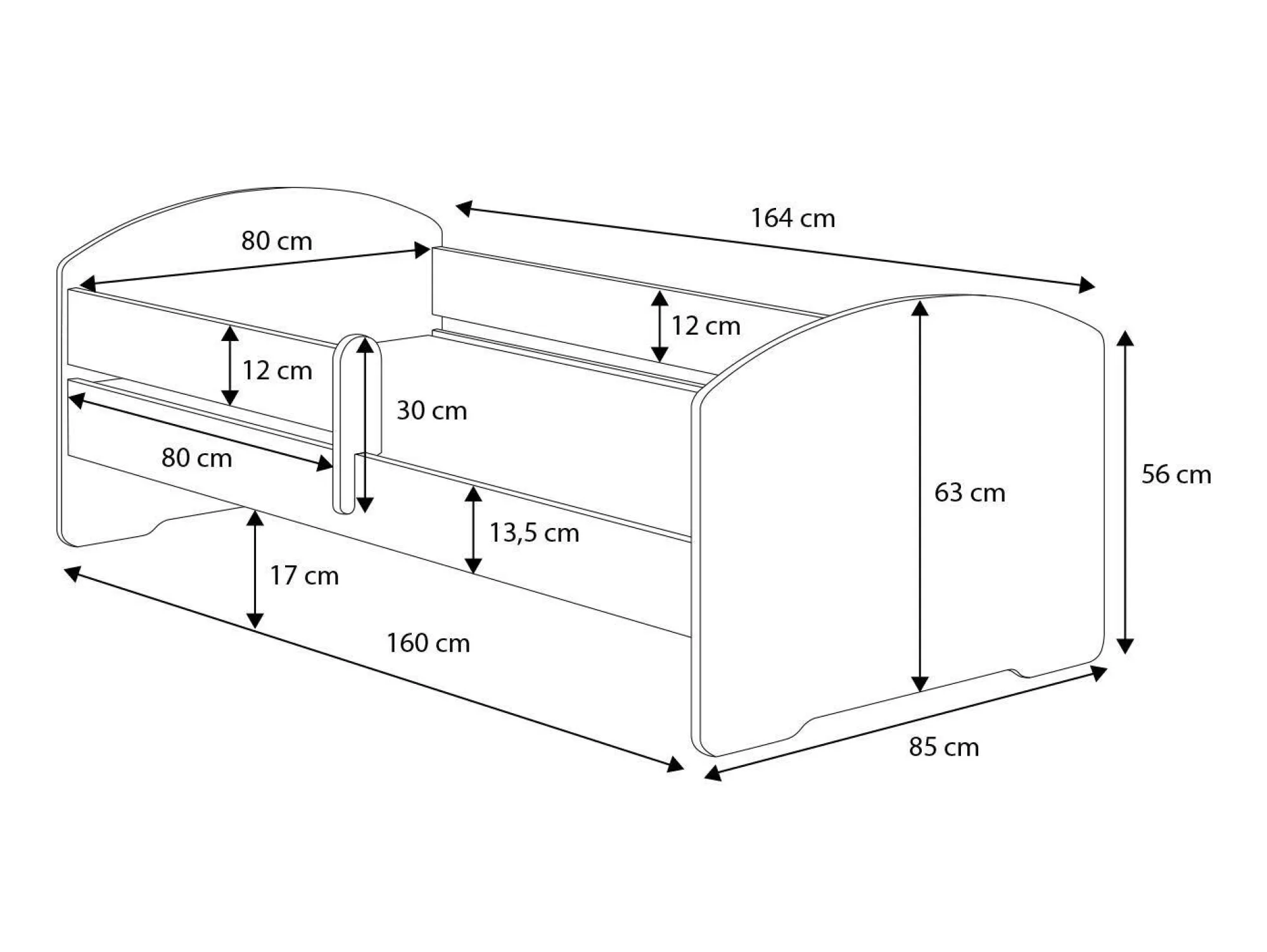 Letto per bambini Arborea, 85x164 h63 cm,<Dmora Online