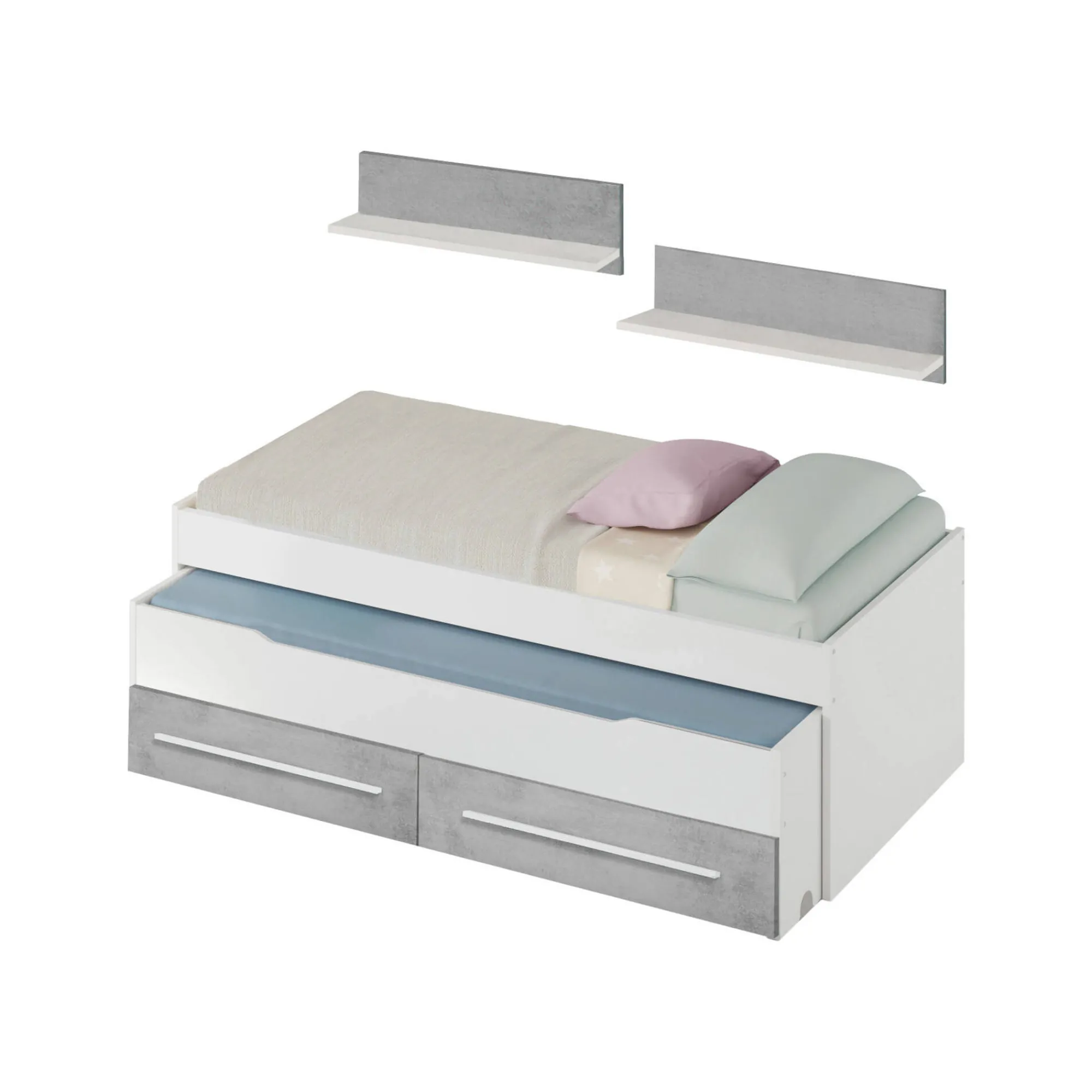 Letto per bambini Asi, 199x96h65 cm, Bianco e Cemento<Dmora Fashion