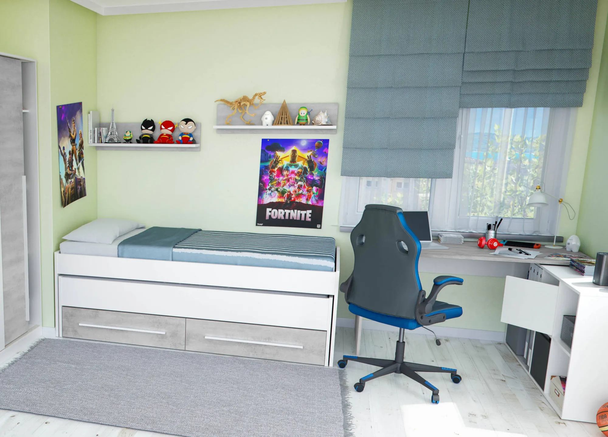Letto per bambini Asi, 199x96h65 cm, Bianco e Cemento<Dmora Fashion