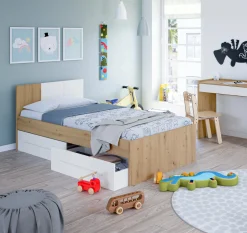 Letto per bambini Azalia, 196x97h77 cm, Rovere nodi e Bianco<Dmora Shop