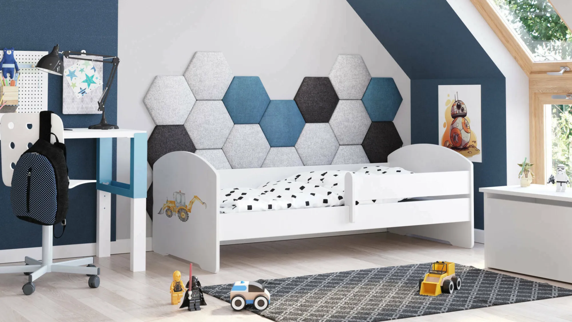 Letto per bambini Debby, 77x144 h56 cm, con Escavatore<Dmora Hot