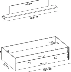 Letto per bambini Dkasam, 195x97h44 cm, Bianco e Blu<Dmora Best