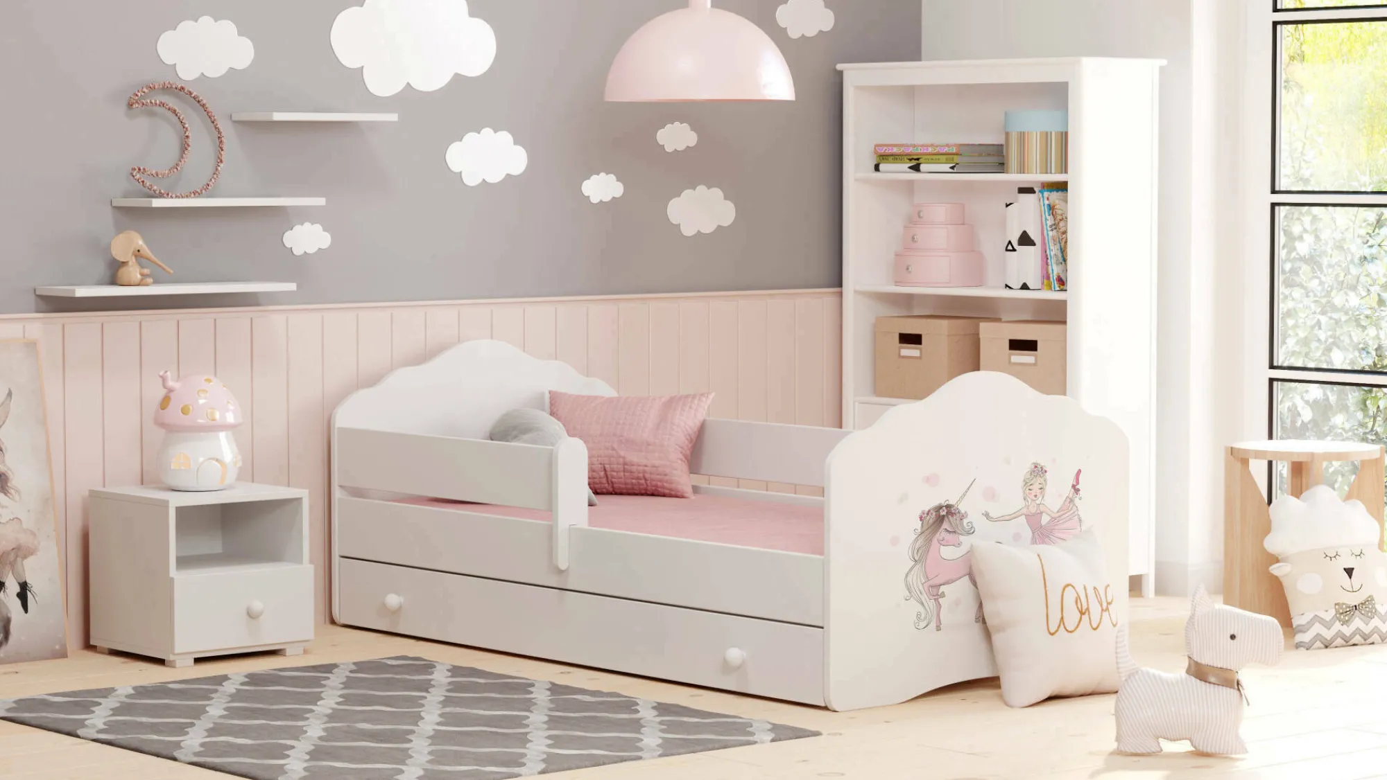 Letto per bambini Dwagne, 85x164 h63 cm, con unicorno<Dmora Discount