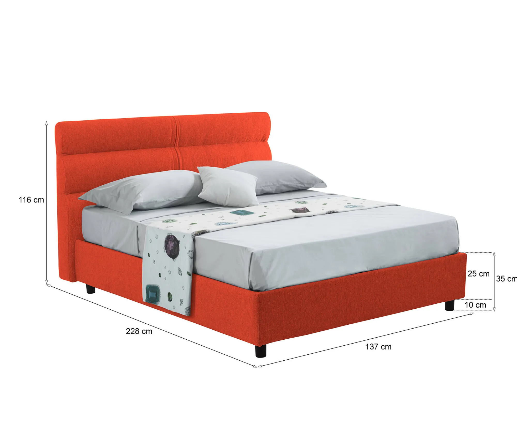 Letto piazza e mezza Briona, Adatto a materasso Cm 120x200,<Dmora Online