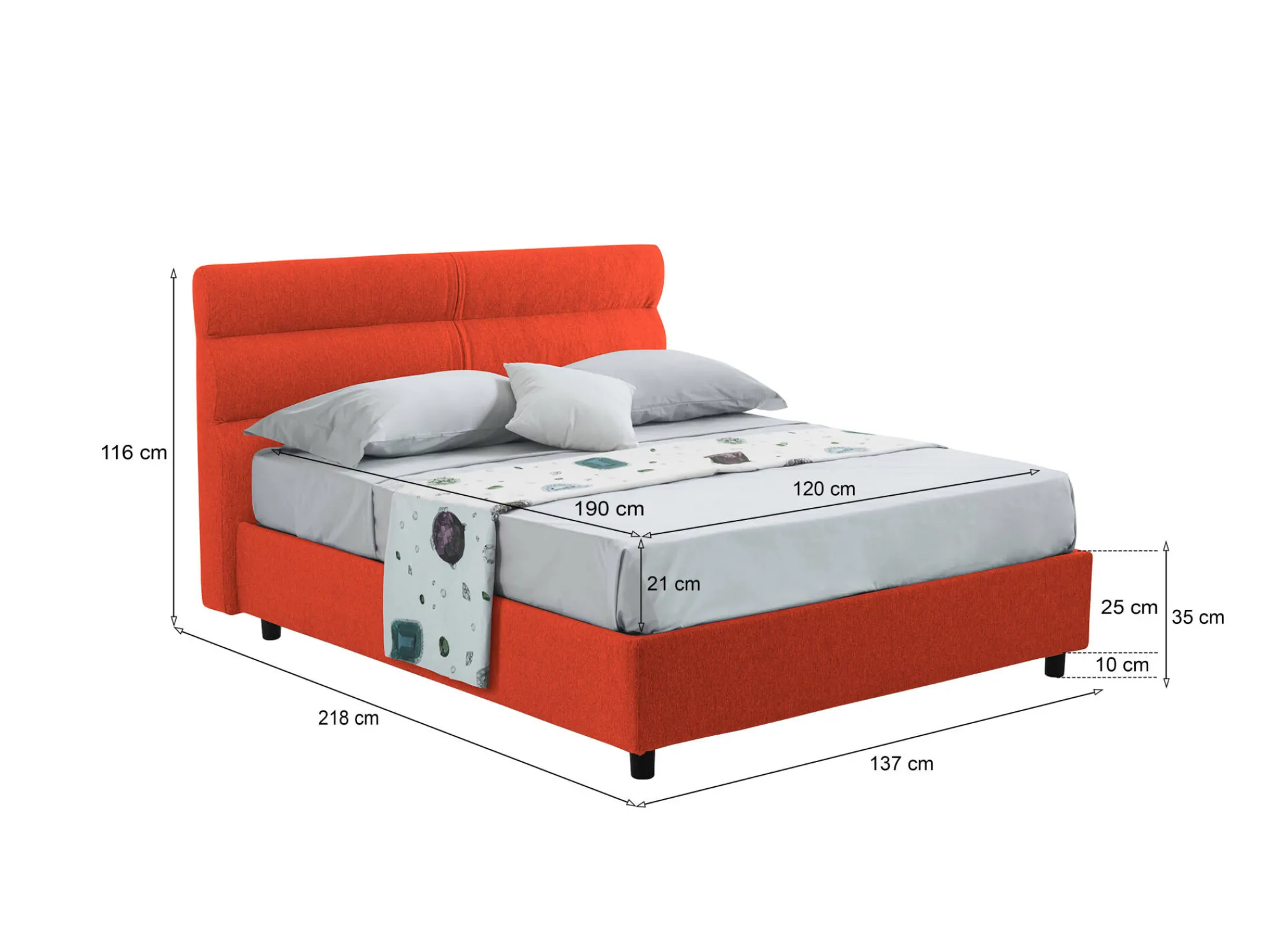 Letto piazza e mezza Briosco, Con materasso Cm 120x190 incluso,<Dmora Online