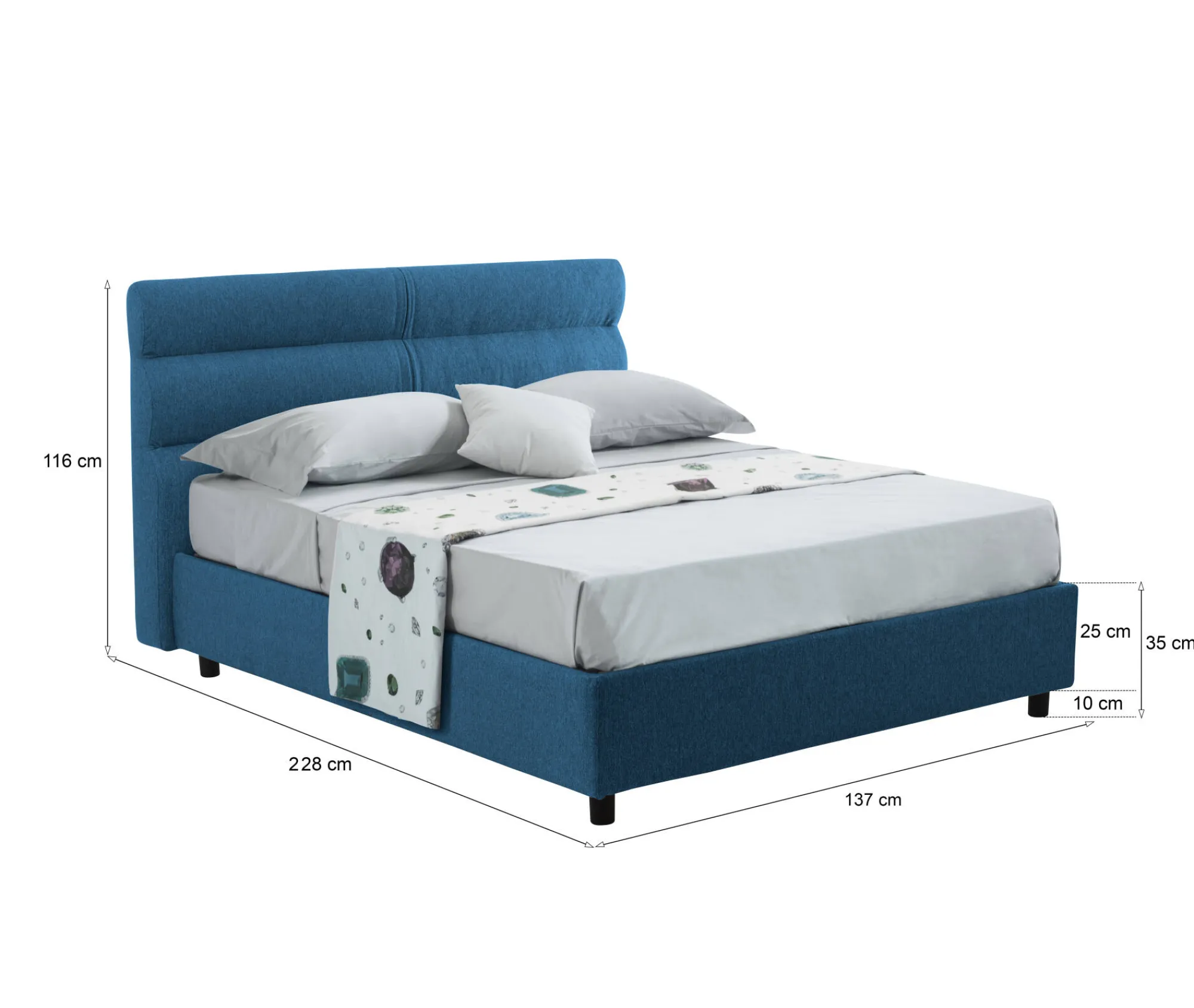 Letto piazza e mezza Briona, Adatto a materasso Cm 120x200,<Dmora Shop