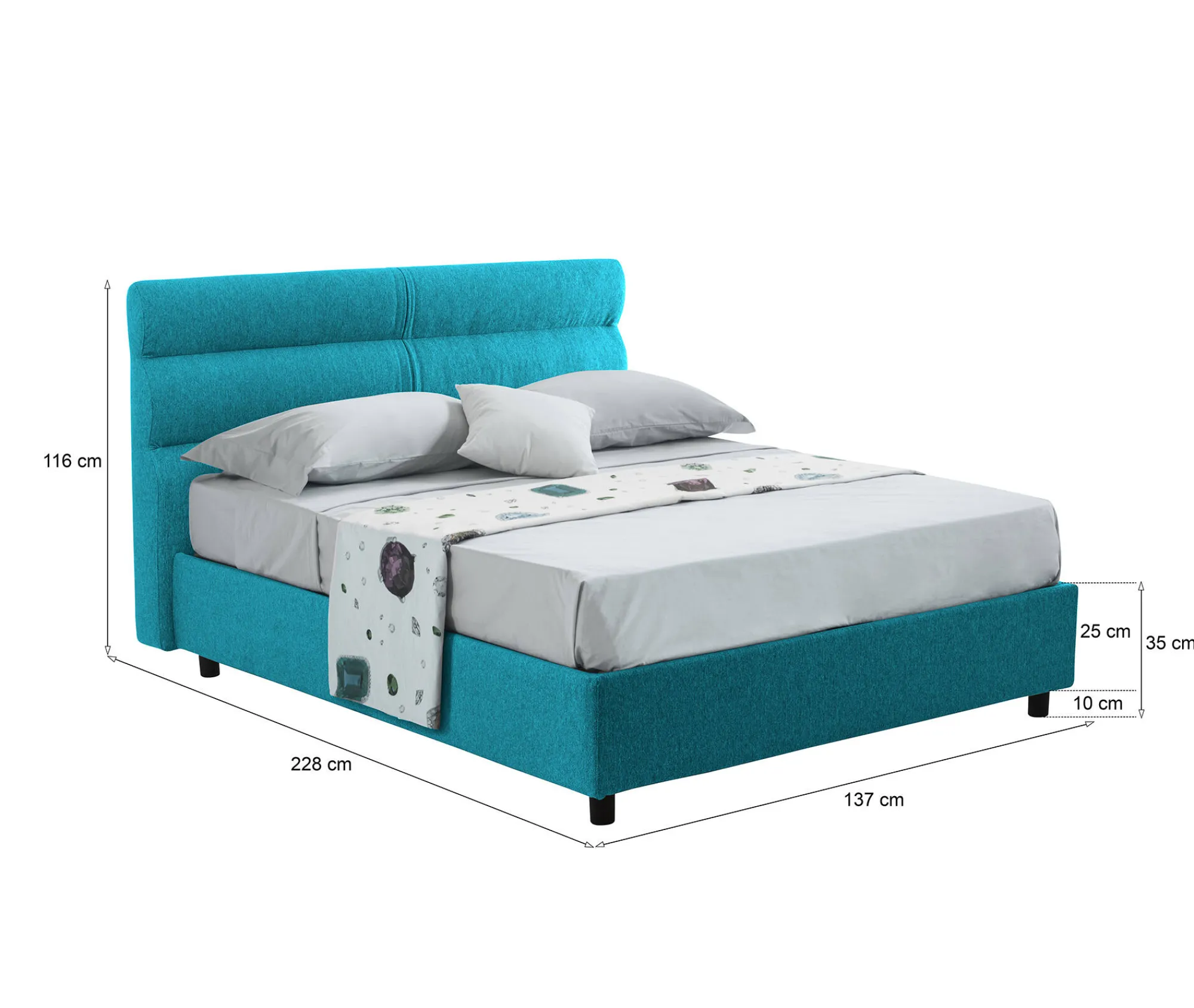 Letto piazza e mezza Briona, Adatto a materasso Cm 120x200,<Dmora Discount