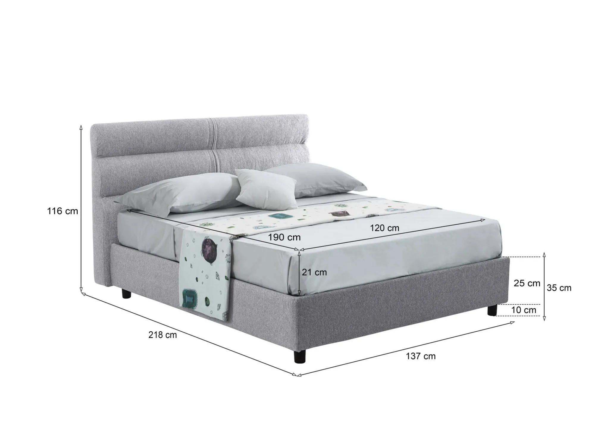 Letto piazza e mezza Briosco, Con materasso Cm 120x190 incluso,<Dmora Discount