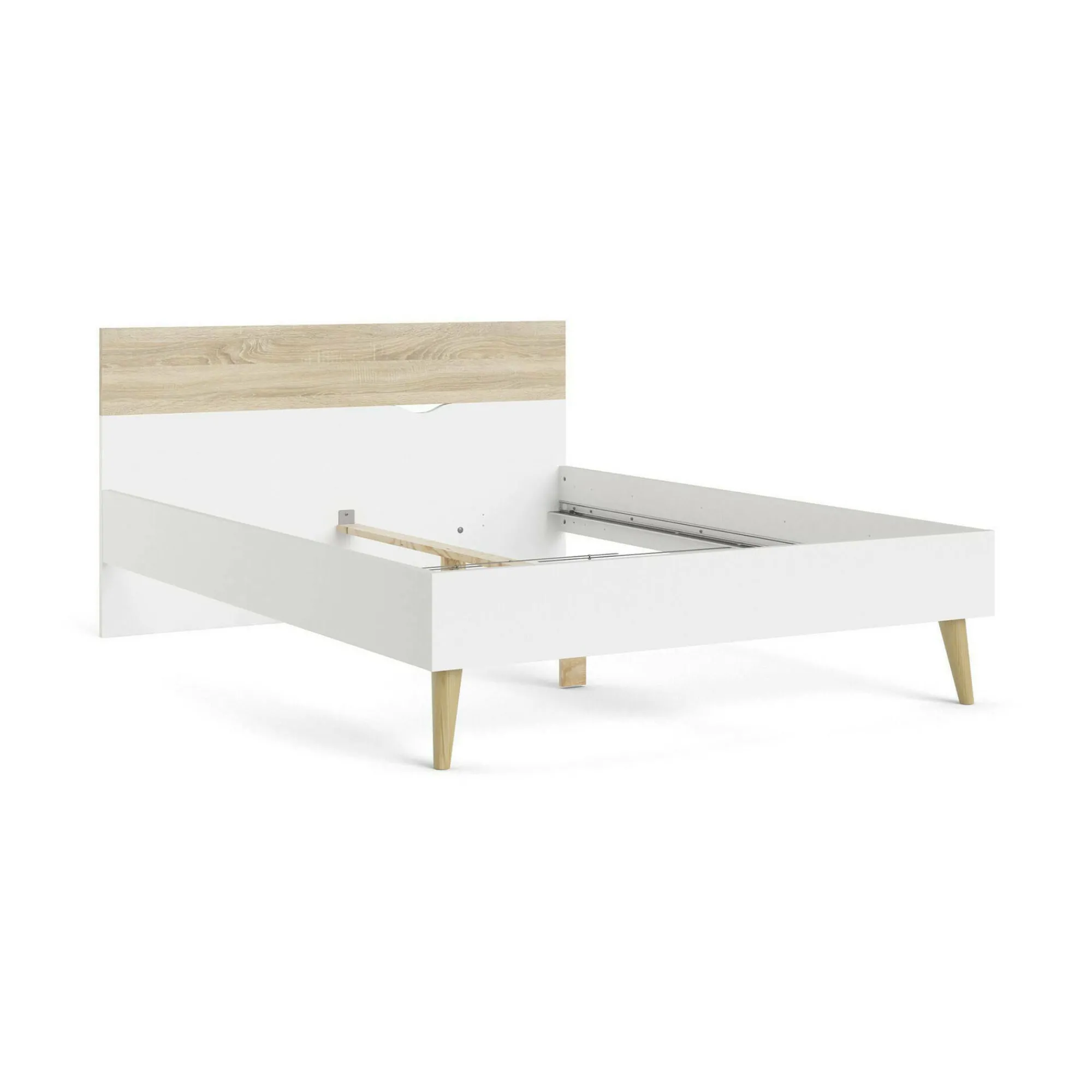 Letto piazza e mezza Kirk, 146x197 h84 cm, Bianco e Quercia<Dmora Clearance