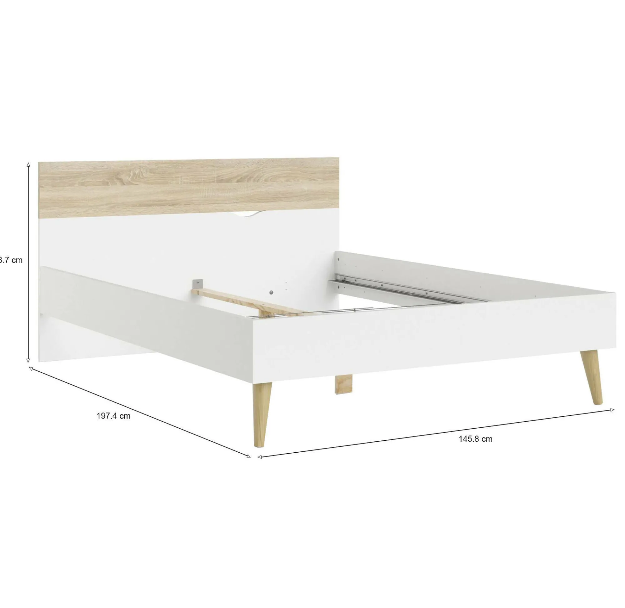Letto piazza e mezza Kirk, 146x197 h84 cm, Bianco e Quercia<Dmora Clearance
