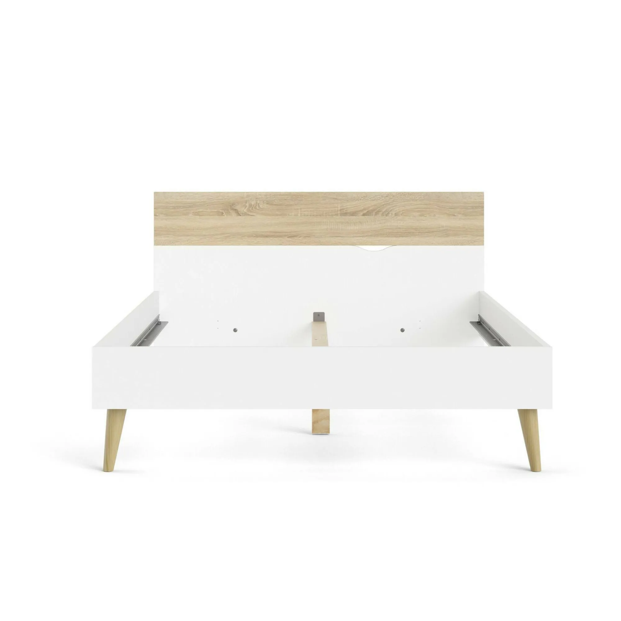 Letto piazza e mezza Kirk, 146x197 h84 cm, Bianco e Quercia<Dmora Clearance