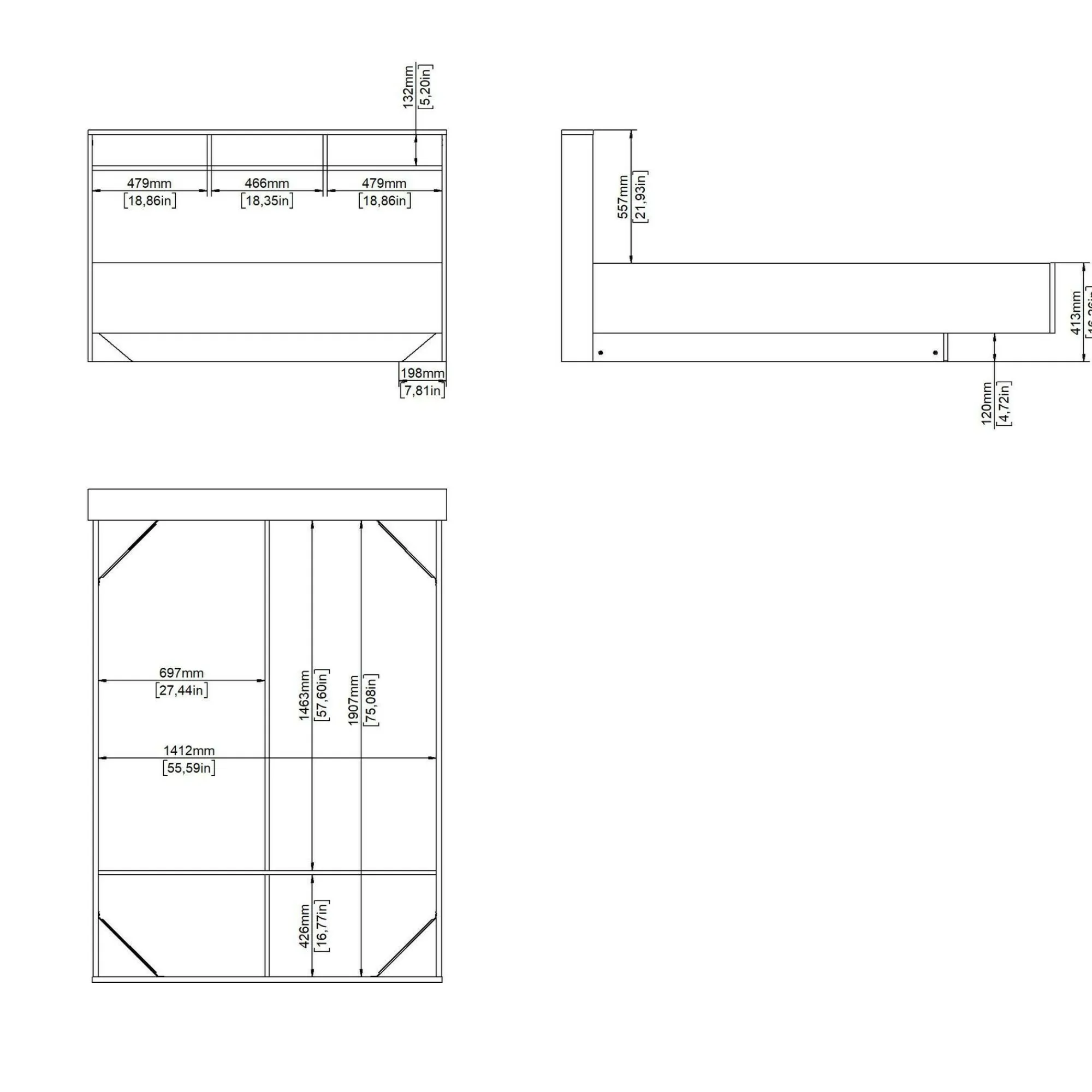 Letto piazza e mezza Zinasco, 206x150 h97 cm, Rovere e Bianco<Dmora Sale