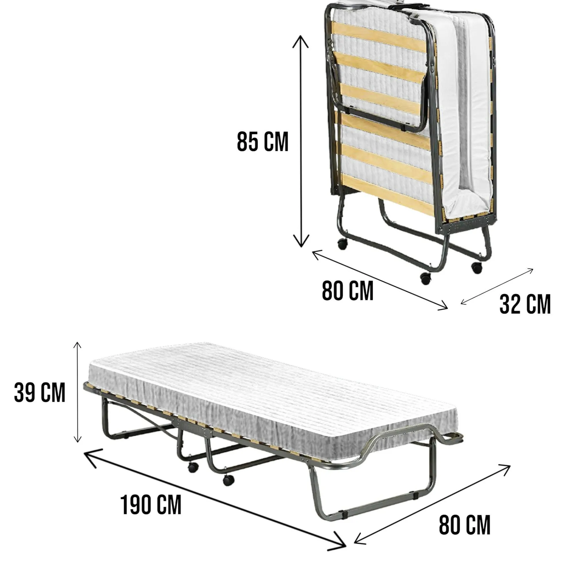Letto pieghevole Ace, 80x190h39 cm, Custodia protettiva su richiesta<Dmora Best