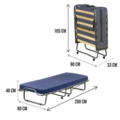 Letto pieghevole Daaltone, 80x200h40 cm, materasso memory incluso<Dmora Online