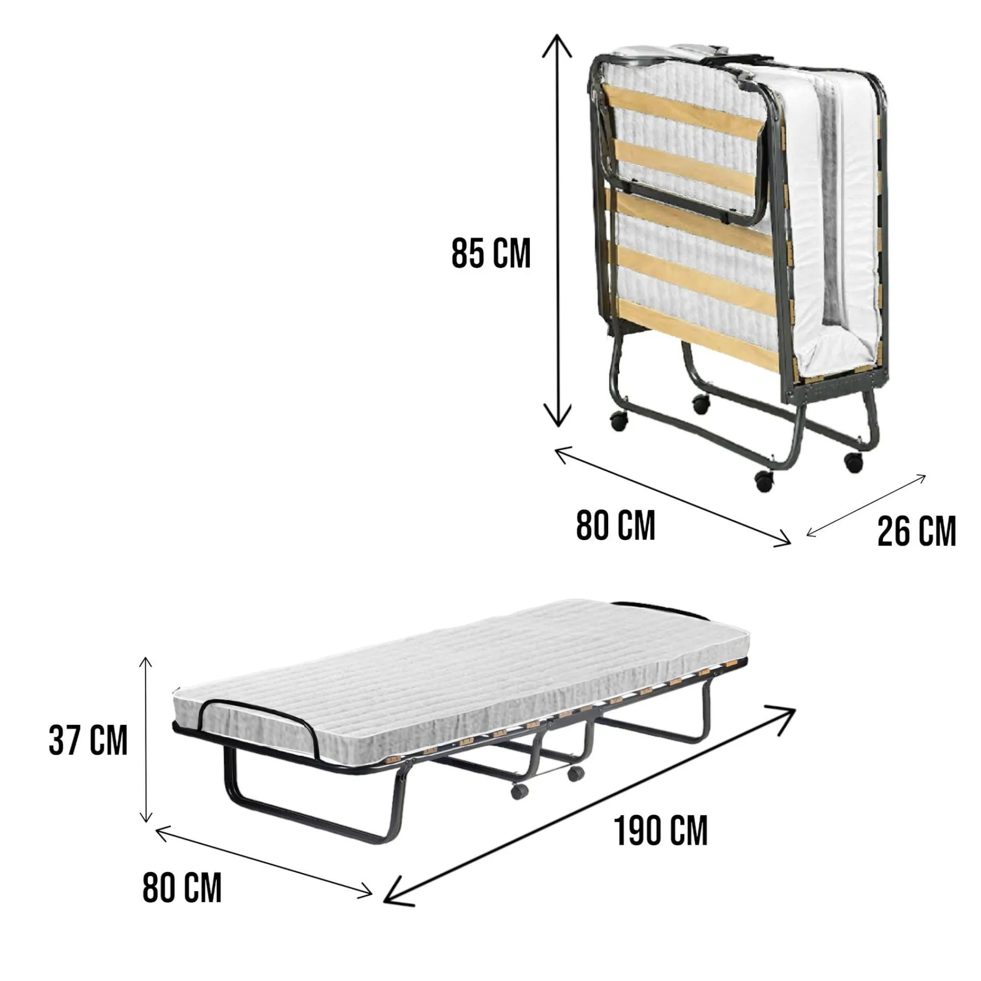 Letto pieghevole Dparis, 80x190h37 cm, Cover protettiva inclusa<Dmora Cheap