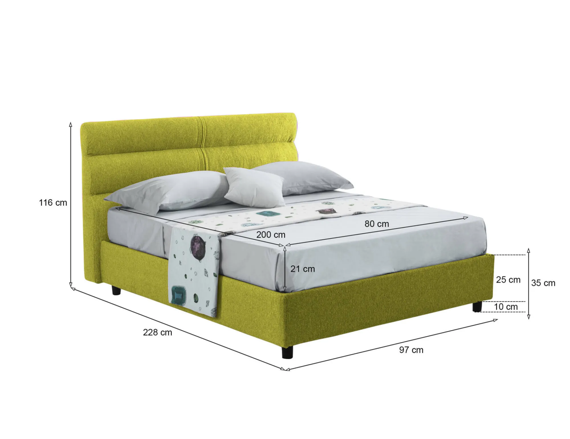 Letto singolo Adalpina, Con materasso Cm 80x200 incluso,<Dmora Best