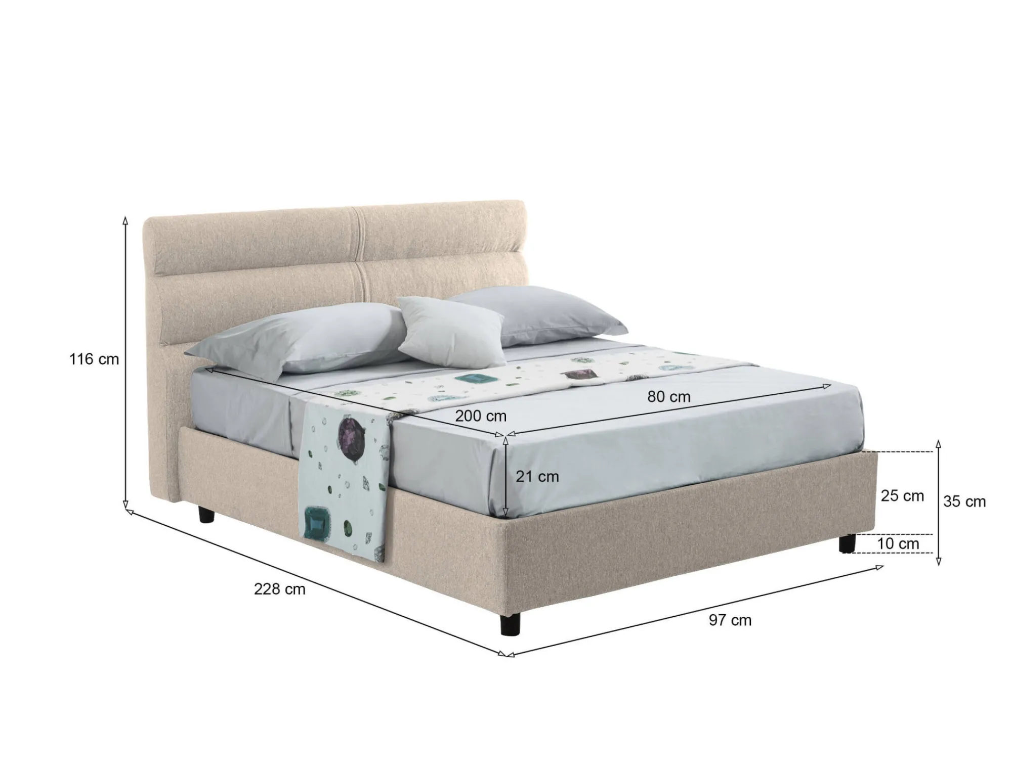 Letto singolo Adalpina, Con materasso Cm 80x200 incluso,<Dmora Sale