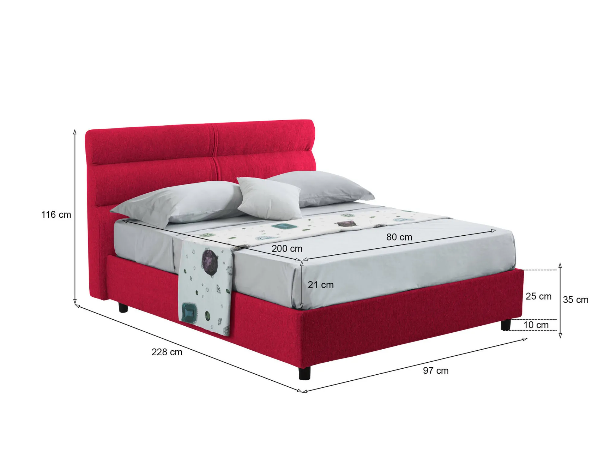 Letto singolo Adalpina, Con materasso Cm 80x200 incluso,<Dmora Hot