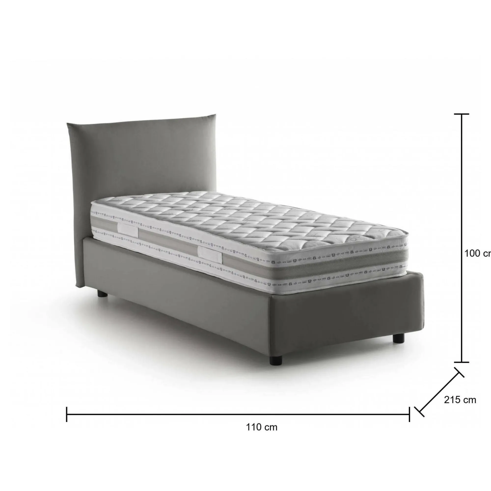 Letto singolo Azeglio, con materasso Cm 80x190 incluso,<Dmora Outlet