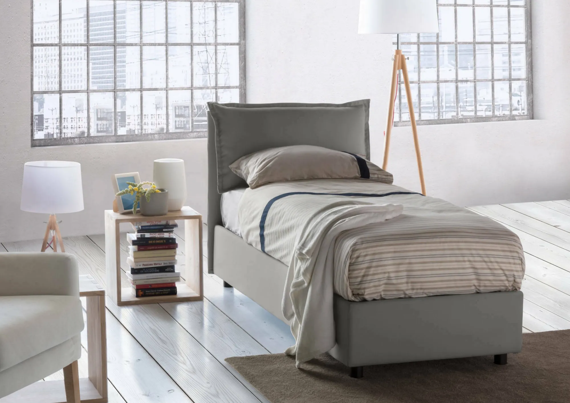 Letto singolo Azzurrino, adatto per materasso Cm 80x200,<Dmora Clearance